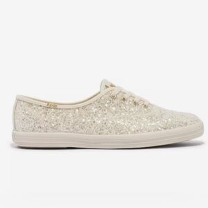 Keds Kate Spade Glitter Wedding Sneakers Tennis Shoes Ivory Satin Ribbon 7